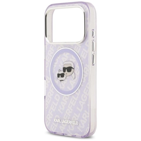 Etui Karl Lagerfeld IML Glitter Karl & Choupette Heads Logo MagSafe na iPhone 17 Pro - fioletowe