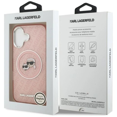 Etui Karl Lagerfeld IML Glitter Karl & Choupette Heads Logo MagSafe na iPhone 17 - różowe
