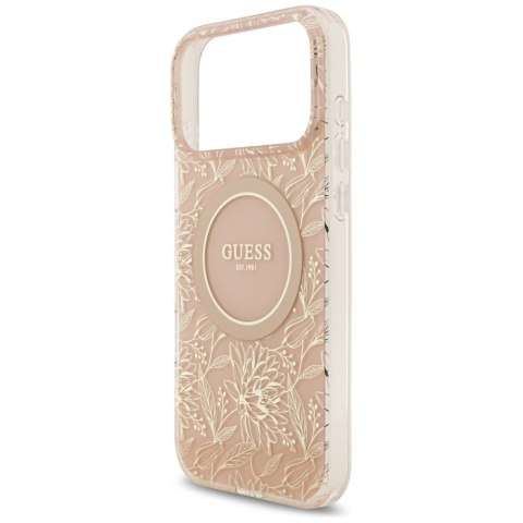 Etui Guess IML Flowers Electro Pearl Strap MagSafe do iPhone 17 Pro Max - różowe