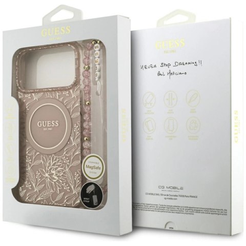 Etui Guess IML Flowers Electro Pearl Strap MagSafe do iPhone 17 Pro Max - różowe