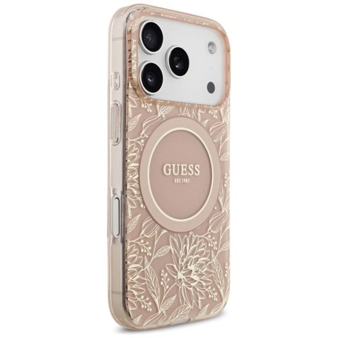 Etui Guess IML Flowers Electro Pearl Strap MagSafe do iPhone 17 Pro - różowe