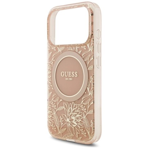 Etui Guess IML Flowers Electro Pearl Strap MagSafe do iPhone 17 Pro - różowe
