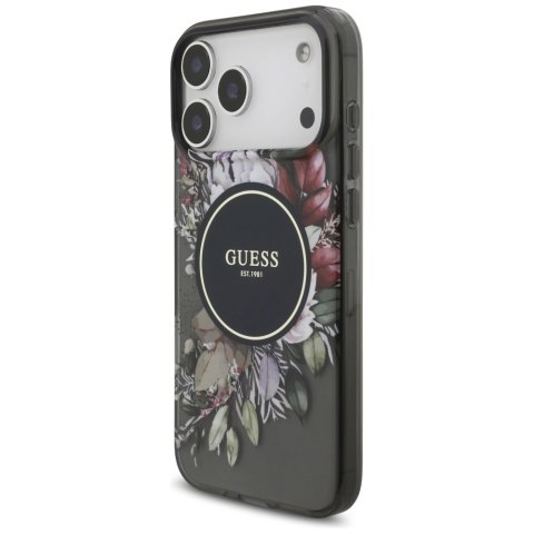 Etui Guess IML Flowers Pearl Strap MagSafe do iPhone 17 Pro Max - czarne