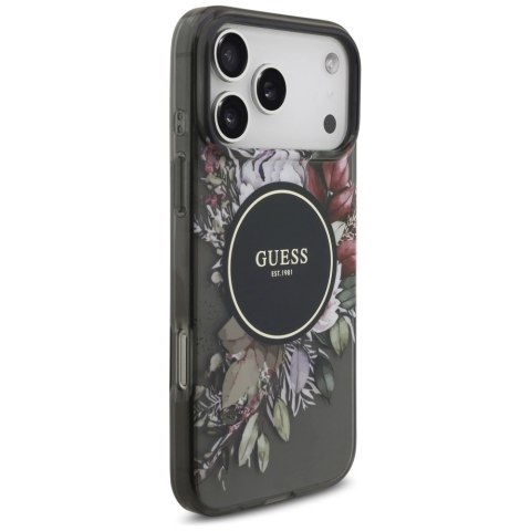 Etui Guess IML Flowers Pearl Strap MagSafe do iPhone 17 Pro Max - czarne
