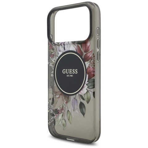 Etui Guess IML Flowers Pearl Strap MagSafe do iPhone 17 Pro Max - czarne