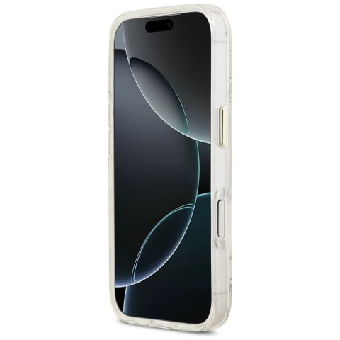 Etui Guess IML Glitter Flowers Triangle MagSafe do iPhone 17 Pro - białe