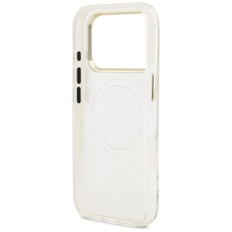 Etui Guess IML Glitter Flowers Triangle MagSafe do iPhone 17 Pro - białe