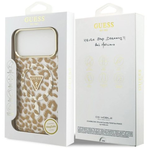 Etui Guess Leopard Glitter MagSafe do iPhone 17 Pro Max - brązowe