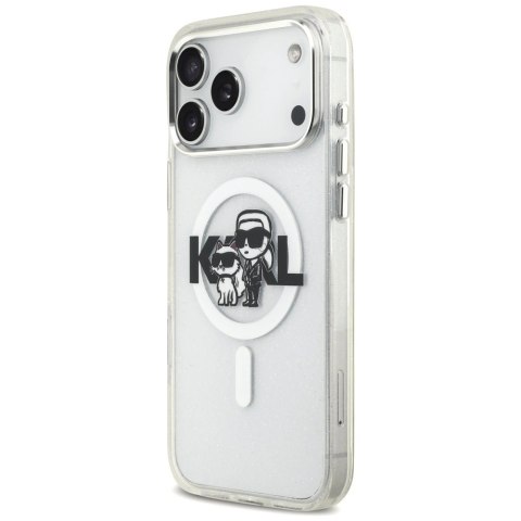 Etui Karl Lagerfeld IML Glitter Karl & Choupette Sketch Logo MagSafe do iPhone 17 Pro Max - przezroczyste