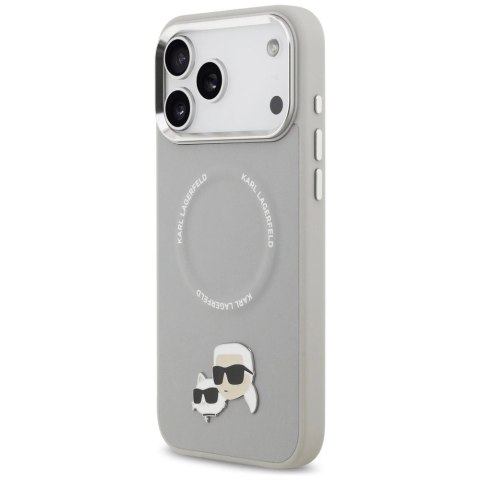 Etui Karl Lagerfeld Karl & Choupette Pins MagSafe do iPhone 17 Pro Max - szare