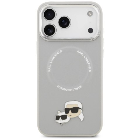 Etui Karl Lagerfeld Karl & Choupette Pins MagSafe do iPhone 17 Pro Max - szare