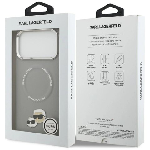 Etui Karl Lagerfeld Karl & Choupette Pins MagSafe do iPhone 17 Pro Max - szare