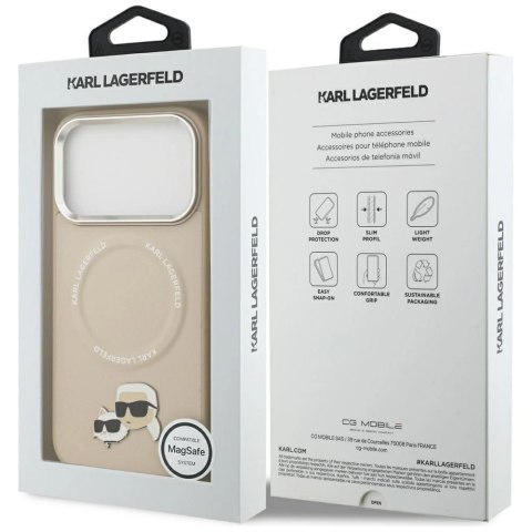 Etui Karl Lagerfeld Karl & Choupette Pins MagSafe do iPhone 17 Pro - beżowe