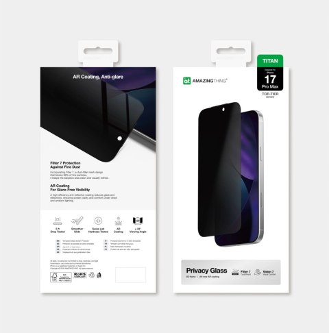 Szkło hartowane AMAZINGTHING Titan Vision 7 na iPhone 17 Pro Max prywatyzujące