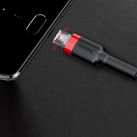 Baseus Cafule Cable wytrzymały nylonowy kabel przewód USB / micro USB 2A 3M czarno-czerwony (CAMKLF-H91)