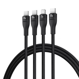 Kabel 3w1 Baseus Flash Series 3 100W USB-C - USB-C+USB-C+Lightning 1,5m + 3 x 0,25 m - czarny