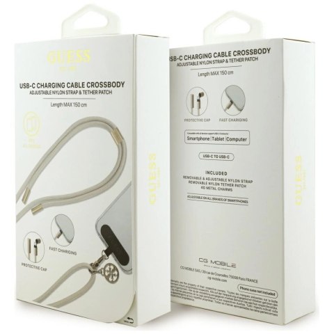 Kabel Guess CBDY 4G Charm USB-C / USB-C 150cm - beżowy