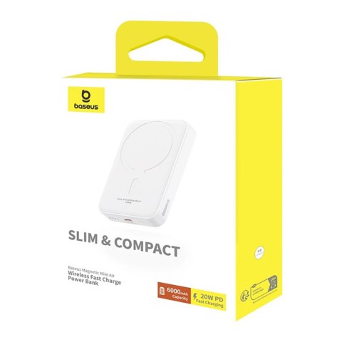 Powerbank Baseus Magnetic Mini Air PPCXM06A 6000mAh 20W z kablem Simple Series USB-C - biały
