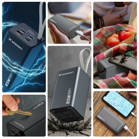 Powerbank Wozinsky K65+ 65W 30000mAh 2x USB-C, 1x USB-A 65W - szary