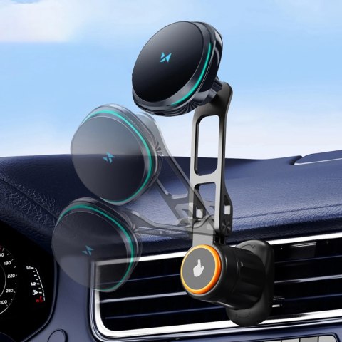 Uchwyt samochodowy Wozinsky WCT5-6S2Y z ładowarką indukcyjną Qi/MagSafe 15W z wentylatorem na kratkę nawiewu - czarny