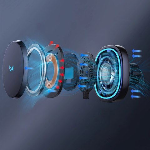 Uchwyt samochodowy Wozinsky WCT5-6S2Y z ładowarką indukcyjną Qi/MagSafe 15W z wentylatorem na kratkę nawiewu - czarny