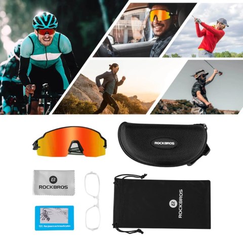 Okulary rowerowe Rockbros fotochromowe z ochroną UV i wkładką korekcyjną pomarańczowe szkła - czarne