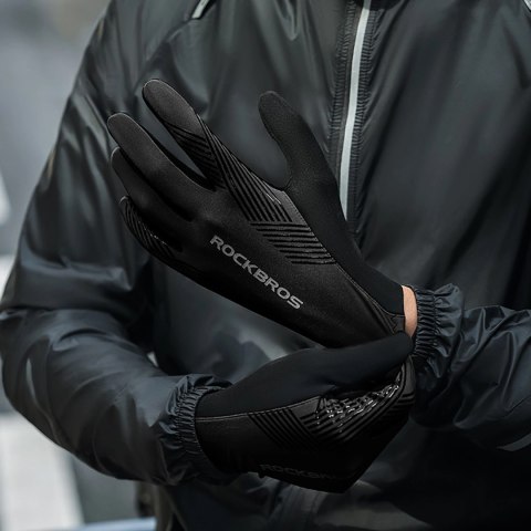 Rękawiczki rowerowe Rockbros wiosna/lato/jesień, pełne, rozmiar: M - czarne