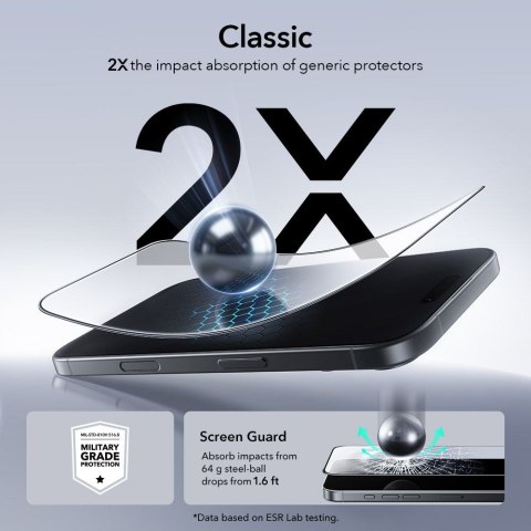 SZKŁO HARTOWANE ESR ULTRAFIT TEMPERED GLASS 2-PACK IPHONE 16 PRO / 17 BLACK
