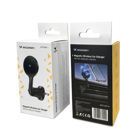 Uchwyt samochodowy Wozinsky WCT5-6S4Y z ładowarką indukcyjną Qi/MagSafe 15W na kratkę nawiewu - czarny