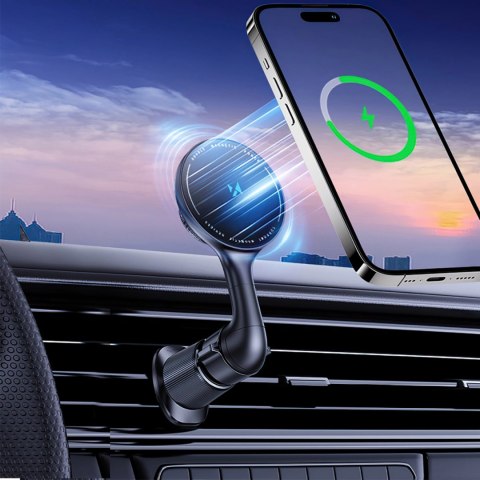 Uchwyt samochodowy Wozinsky WCT5-6S4Y z ładowarką indukcyjną Qi/MagSafe 15W na kratkę nawiewu - czarny