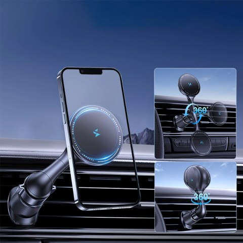 Uchwyt samochodowy Wozinsky WCT5-6S4Y z ładowarką indukcyjną Qi/MagSafe 15W na kratkę nawiewu - czarny