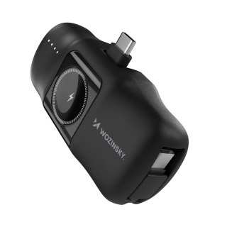 Mini powerbank Wozinsky WF16-YCS 5000mAh 15W USB-C z wbudowanym kablem USB-C i ładowarką do Apple Watch - czarny