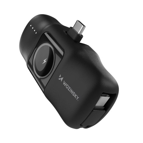 Mini powerbank Wozinsky WF16-YCS 5000mAh 15W USB-C z wbudowanym kablem USB-C i ładowarką do Apple Watch - czarny