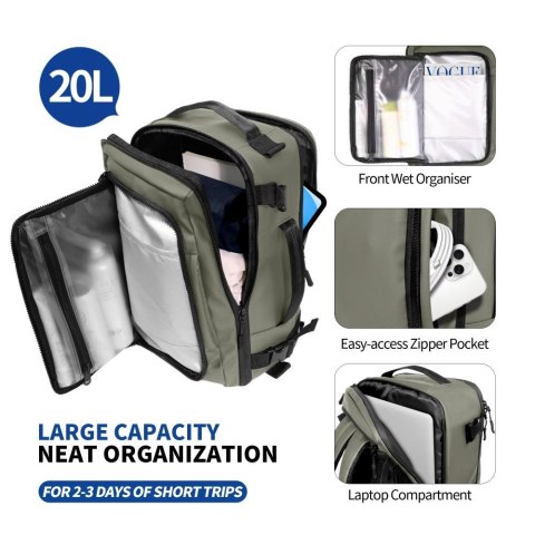Plecak Tech-Protect Defender S50 do Ryanair & Wizzar, na laptopa 20L - oliwkowy