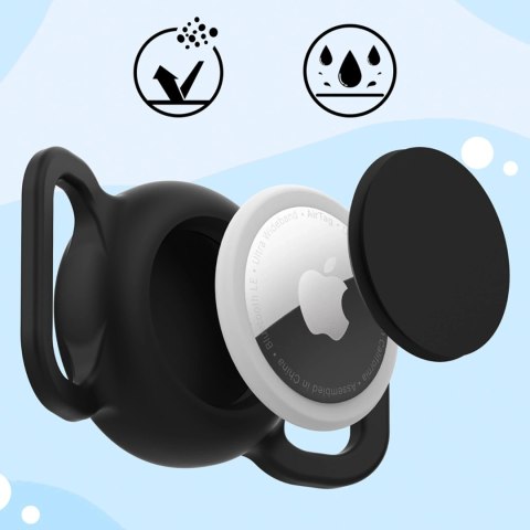 Etui na AirTag silikonowe wodoodporne na obrożę psa lub kota - czarne