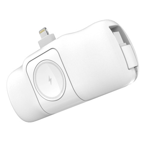 Mini powerbank Wozinsky WF16-YLS 5000mAh 15W Lightning z wbudowanym kablem USB-C i ładowarką do Apple Watch - biały