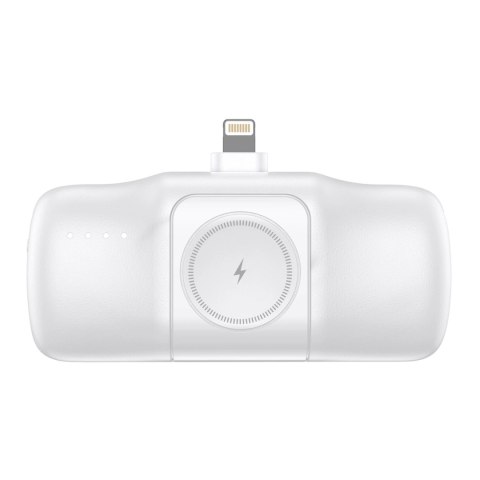 Mini powerbank Wozinsky WF16-YLS 5000mAh 15W Lightning z wbudowanym kablem USB-C i ładowarką do Apple Watch - biały