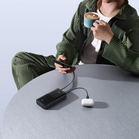Powerbank Baseus Bipow 2 20000mah 20W z cyfrowym wyświetlaczem z wbudowanym kablem USB-C - czarny