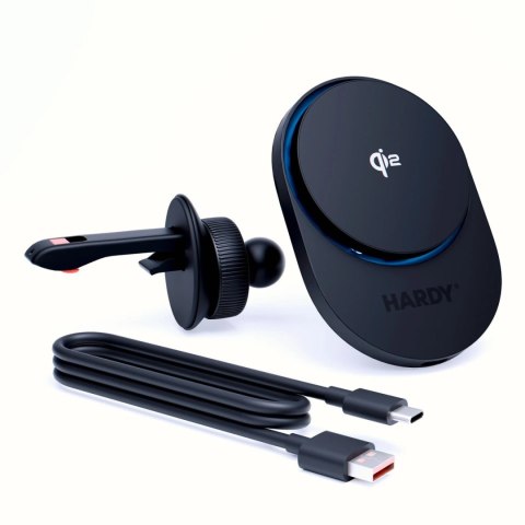 Uchwyt na telefon 3mk Hardy AeroCharger do samochodu z ładowarką indukcyjną MagSafe 15W MPP Qi2 - czarny