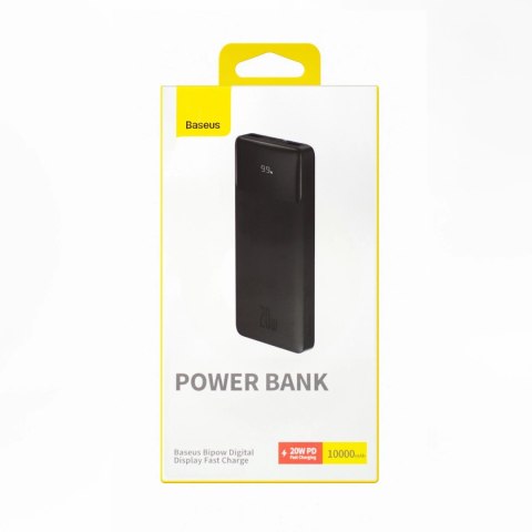 Baseus Bipow powerbank z szybkim ładowaniem 10000mAh 20W czarny (Overseas Edition) + kabel USB-A - Micro USB 0.25m czarny (PPBD0