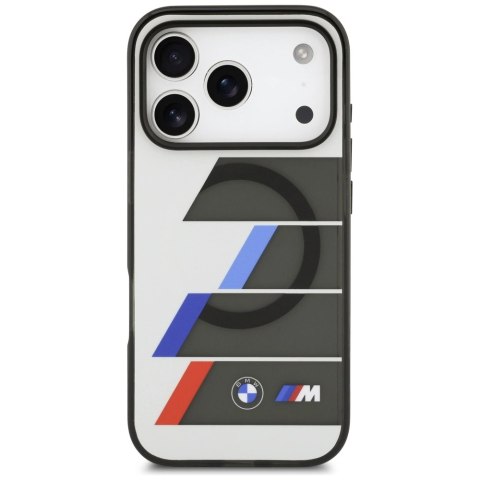 Etui BMW M IML Metal Buttons Tricolor Lines MagSafe na iPhone 17 Pro - szare