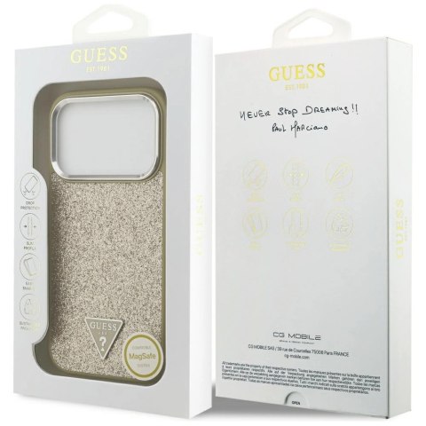 Etui Guess Glitter Triangle Logo MagSafe na iPhone 17 Pro - złote