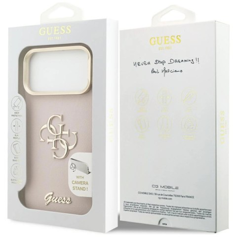 Etui Guess Grained Big 4G & Stand Camera na iPhone 17 Pro Max - różowe