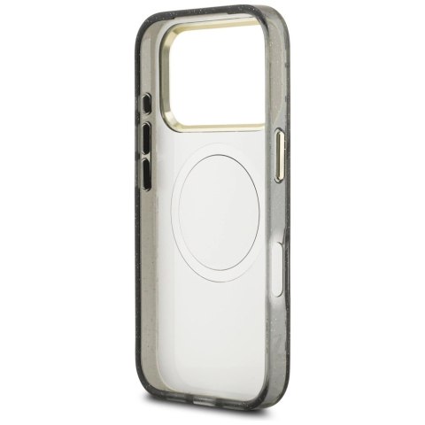 Etui Guess IML Glitter Flowers Triangle MagSafe na iPhone 17 Pro Max - czarne