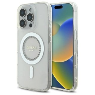 Etui Guess IML Rhinestones MagSafe na iPhone 16 Pro Max - białe