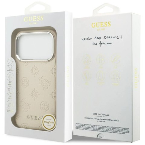 Etui Guess Peony Hot Stamp Script MagSafe na iPhone 17 Pro - beżowe