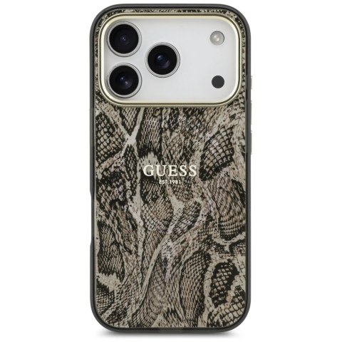 Etui Guess Python Pattern MagSafe na iPhone 17 Pro - brązowe