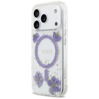 Etui Guess Resin Flowers Glitter MagSafe na iPhone 17 Pro - fioletowe