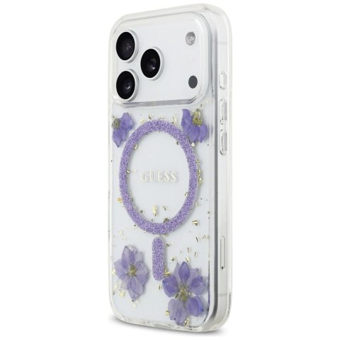Etui Guess Resin Flowers Glitter MagSafe na iPhone 17 Pro - fioletowe