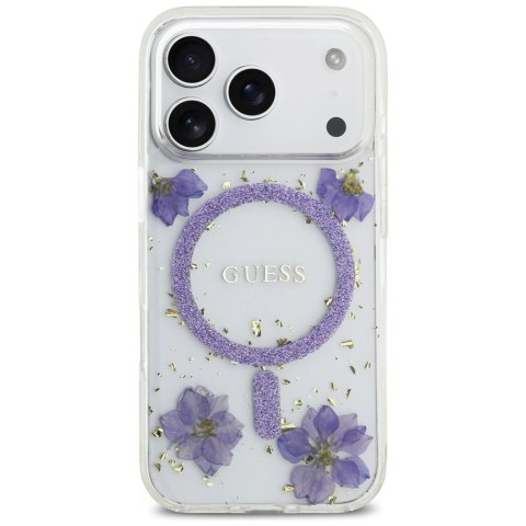 Etui Guess Resin Flowers Glitter MagSafe na iPhone 17 Pro - fioletowe
